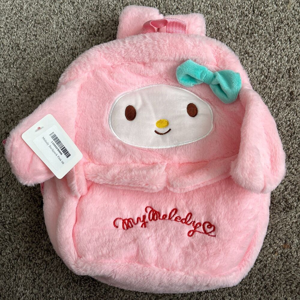 My Melody Little Girl's Pink Plush Backpack/Travel Bag Front Pocket 12 x 10